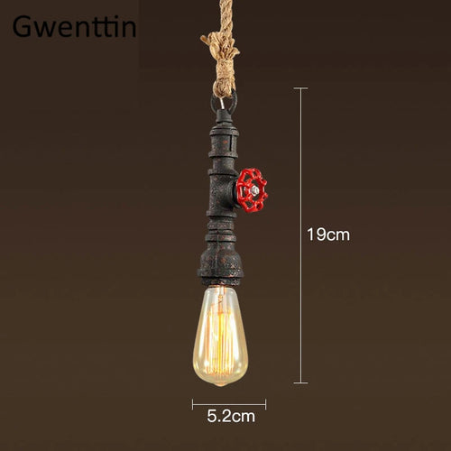 Vintage steampunk pendant light in industrial pipe and hemp rope - vue 6 sur 11