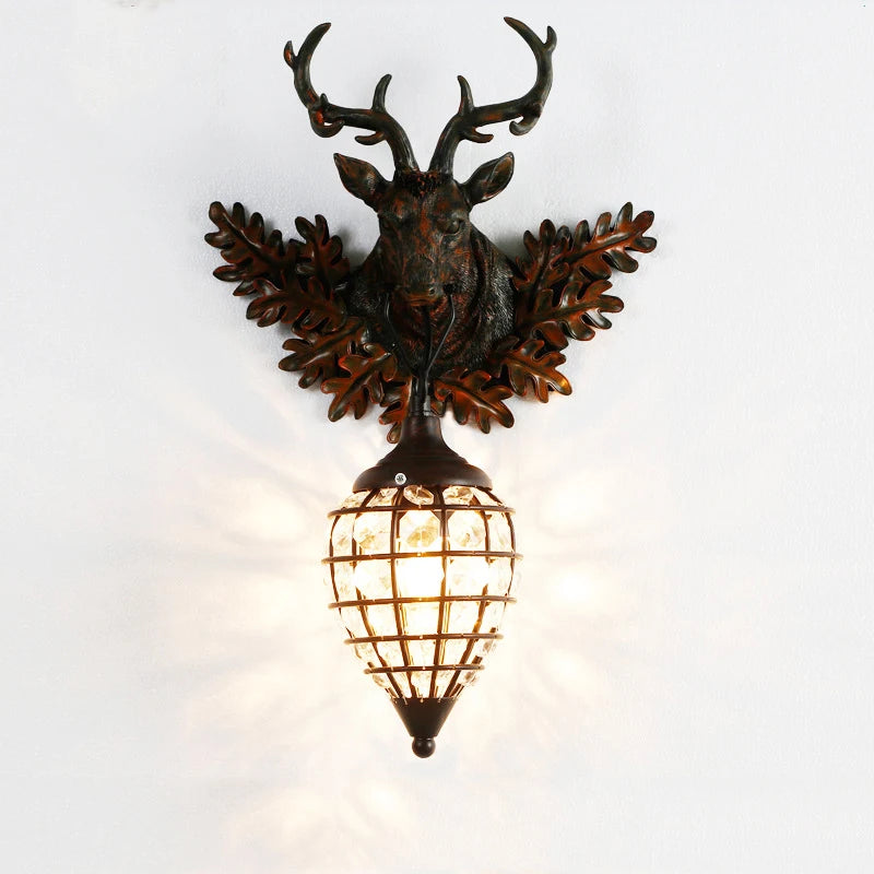 Vintage resin deer wall light rustic style for interior decoration