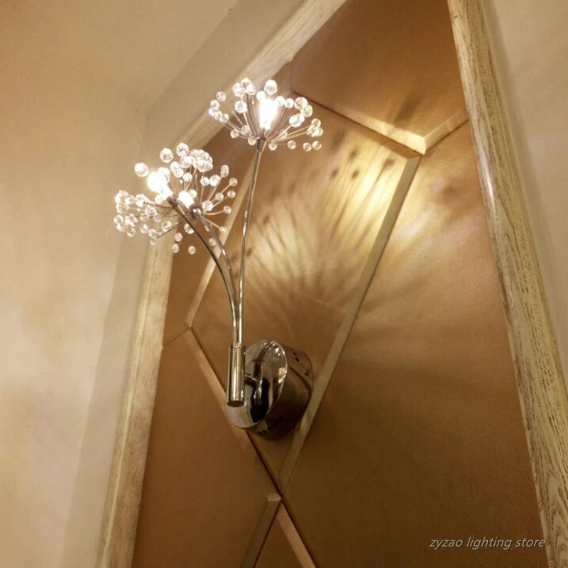 Creative crystal dandelion flower wall light