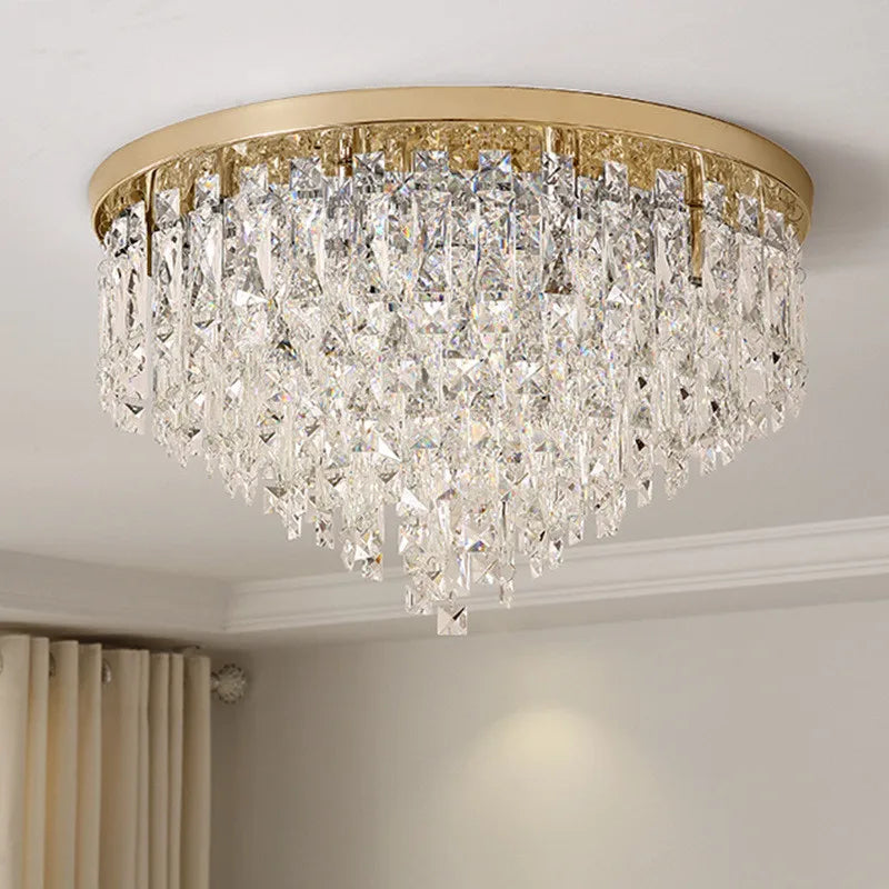 Modern LED ceiling light in chrome steel with K9 crystals art deco