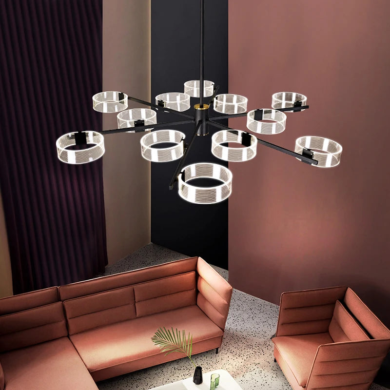 Industrial acrylic LED chandelier for decorative indoor lighting - vue 5 sur 13