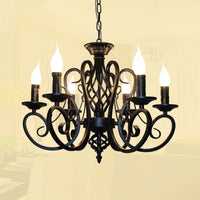 Classic vintage chandelier with 6 or 8 candle lights in wrought iron
