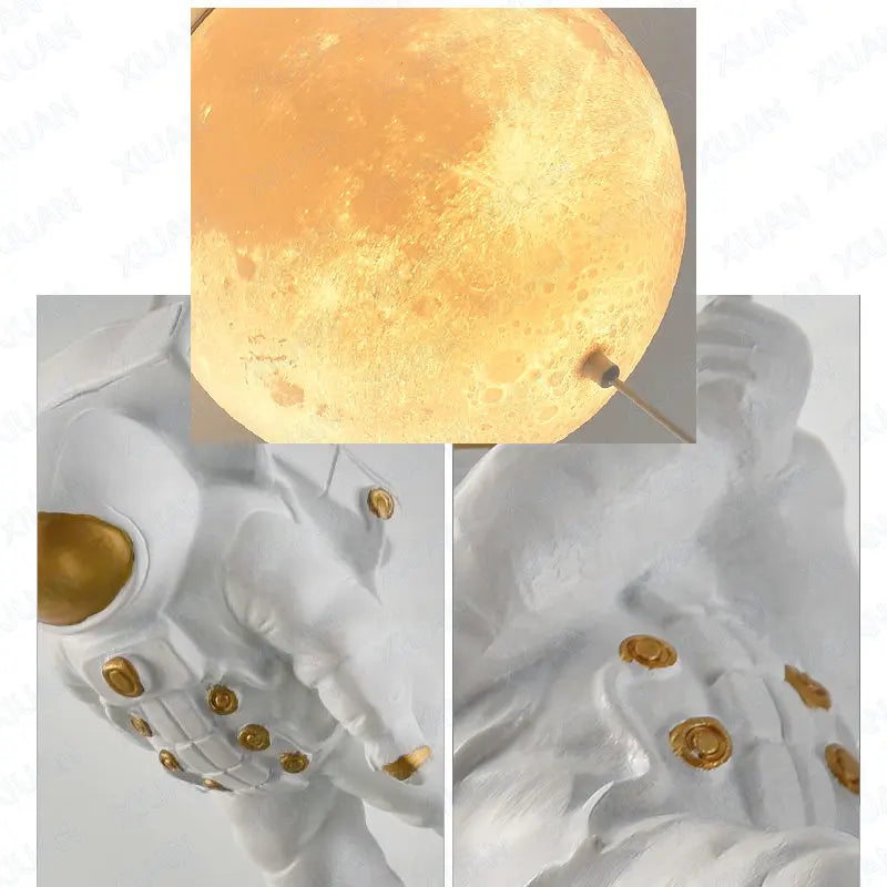 Decorative lunar ceiling light with astronaut, ideal for bedroom - vue 6 sur 15