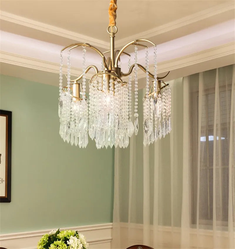 Elegant gold metal and crystal pendant chandelier
