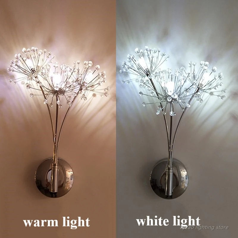 Creative crystal dandelion flower wall light - vue 3 sur 6