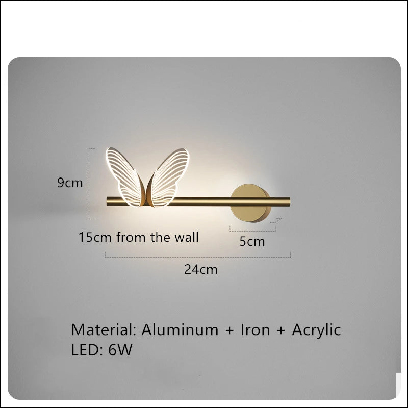 Modern romantic butterfly acrylic wall light - vue 13 sur 17