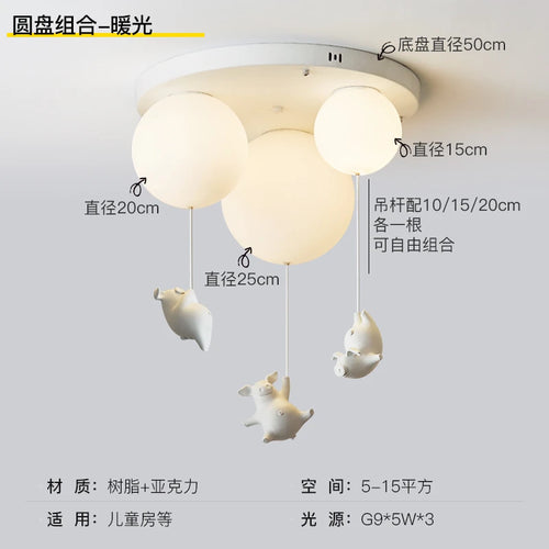 flying pig led ceiling light for children's decoration - vue 12 sur 16
