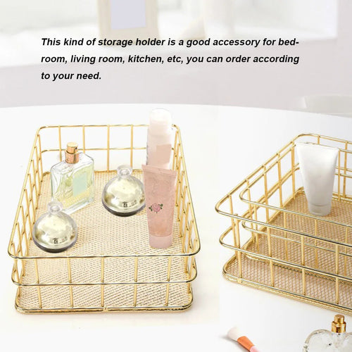 Gold iron storage basket for desk and stationery - vue 4 sur 7