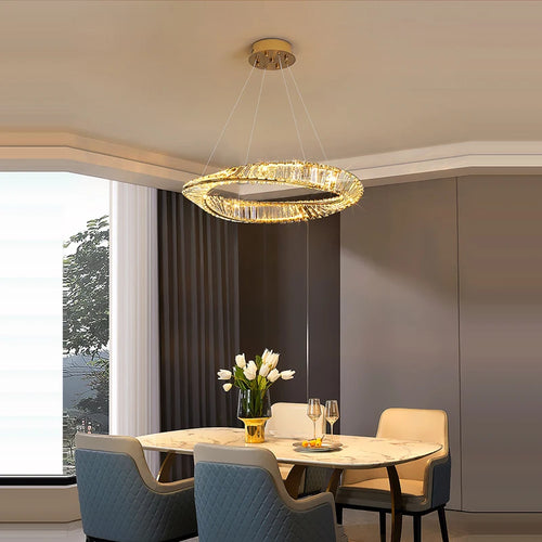 Dimmable gold and silver crystal LED chandelier - vue 3 sur 13