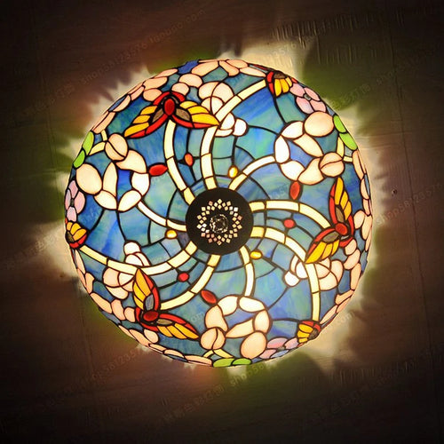 Country style ceiling light with glass flowers and butterflies - vue 3 sur 5