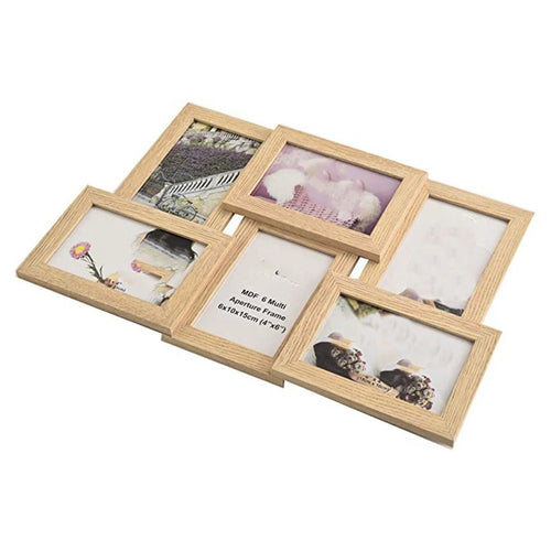 Collage Multiple Picture Frames for 6 Photos in 4 x 6 Inches Wooden, MDF Wall Mounting Frame (Natural) - vue 7 sur 7