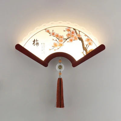 Decorative retro Asian design LED wooden fan wall light - vue 10 sur 18