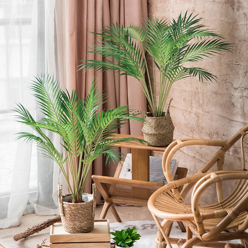 Set of 2 large artificial tropical palm plants for indoor decoration - vue 4 sur 14
