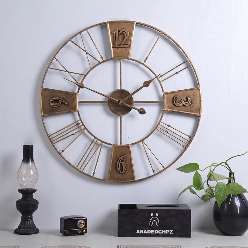 vintage metal wall clock round roman decorative shape