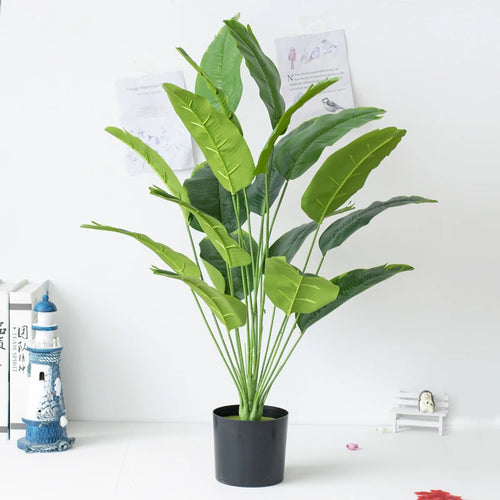 Artificial tropical banana tree with decorative palm leaves - vue 6 sur 10