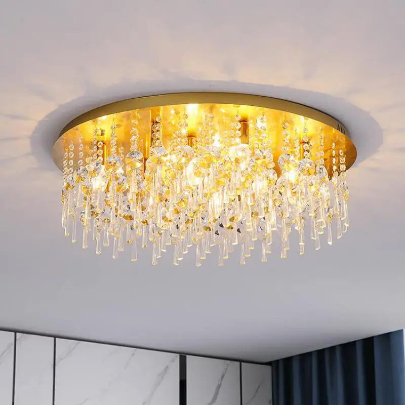Luxury round LED crystal ceiling light postmodern European style