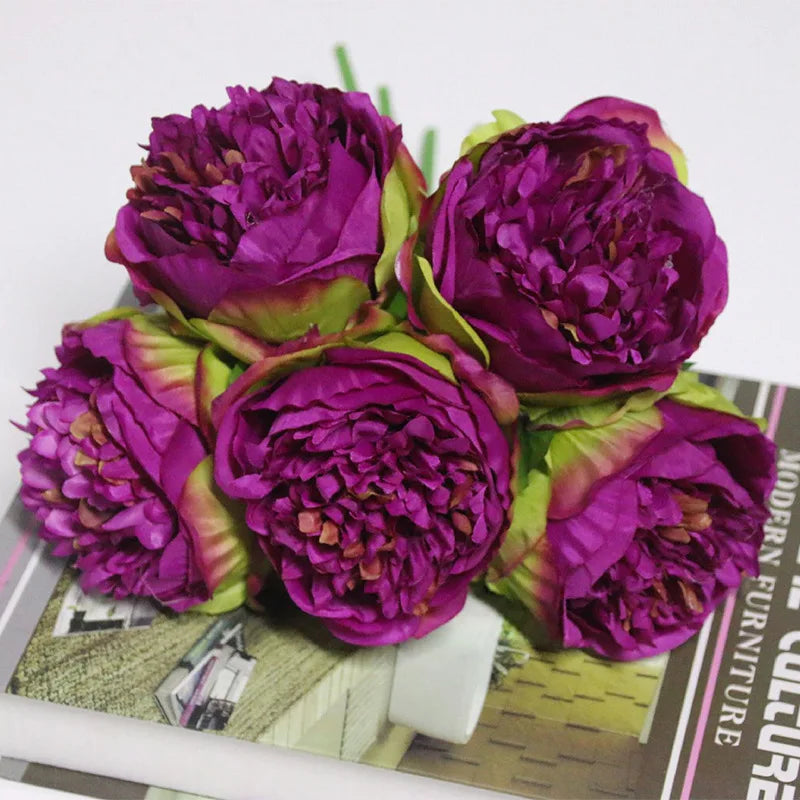 Bouquet of 5 artificial silk peonies for decoration