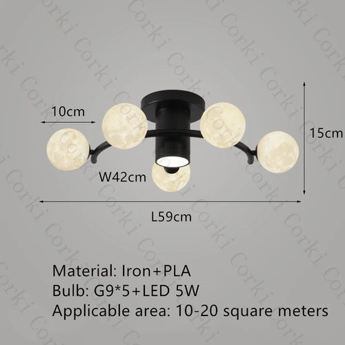 designer ceiling light in black and gold metal with white ball for modern interiors - vue 10 sur 18