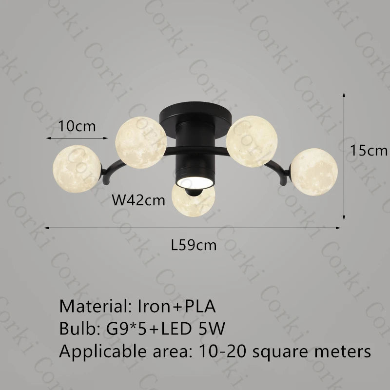 designer ceiling light in black and gold metal with white ball for modern interiors - vue 9 sur 18