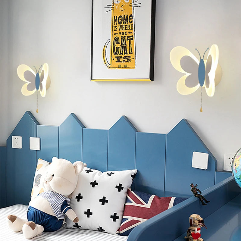 Creative cartoon butterfly LED wall light for children - vue 4 sur 14
