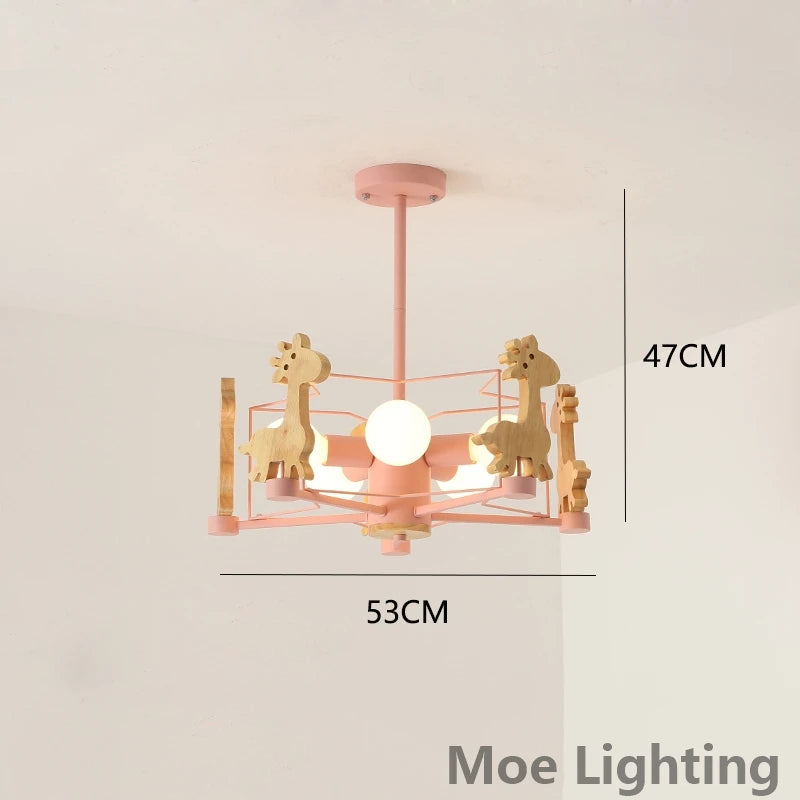 Wooden giraffe LED pendant light for children - vue 7 sur 12