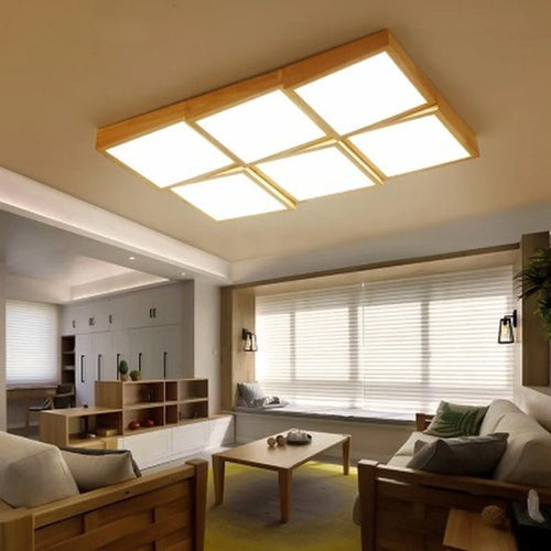 Wooden LED ceiling light with remote control for indoor lighting - vue 3 sur 10