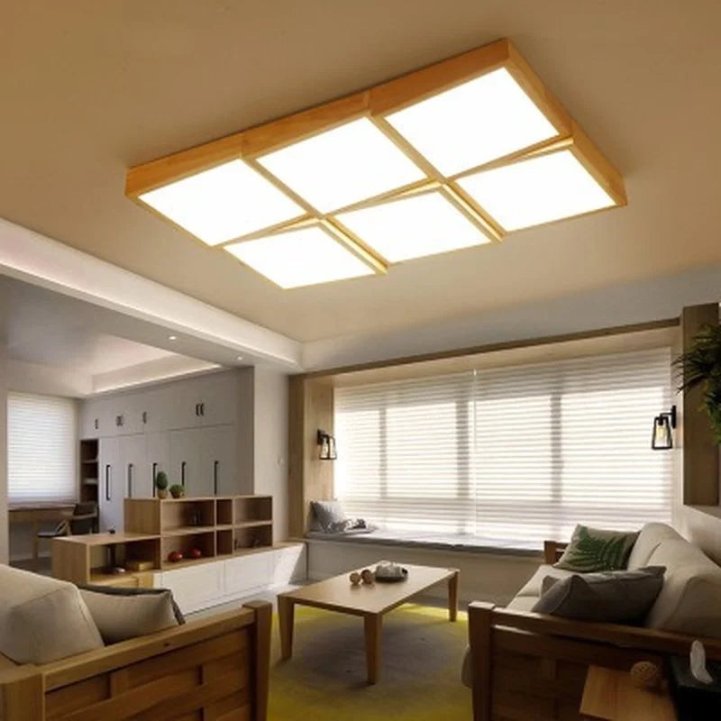 Wooden LED ceiling light with remote control for indoor lighting