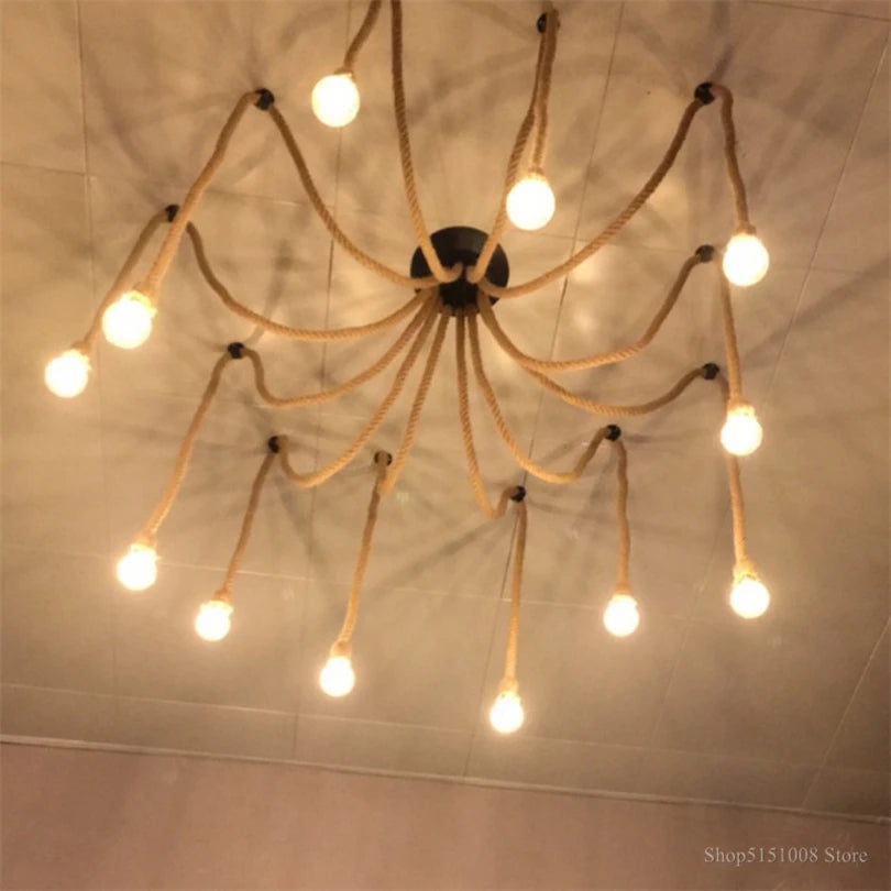 Vintage industrial hemp rope pendant light