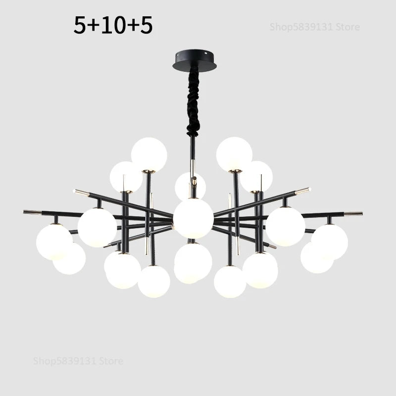 Nordic iron chandelier with LED glass balls for restaurant - vue 20 sur 20