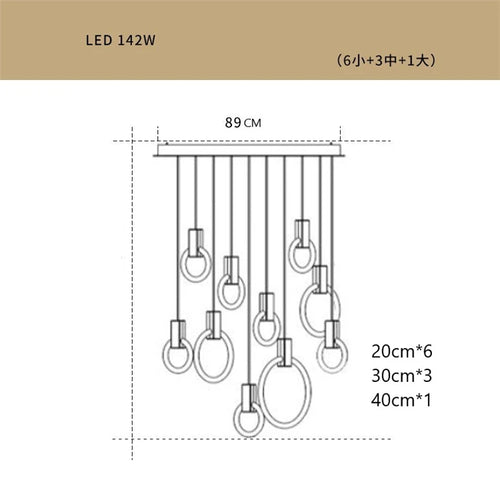 Loft style LED pendant chandelier for staircase - vue 11 sur 17