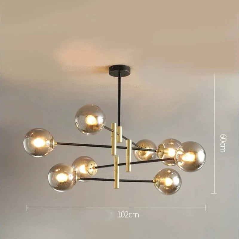 Modern LED glass ball chandelier nordic creative lighting - vue 13 sur 18