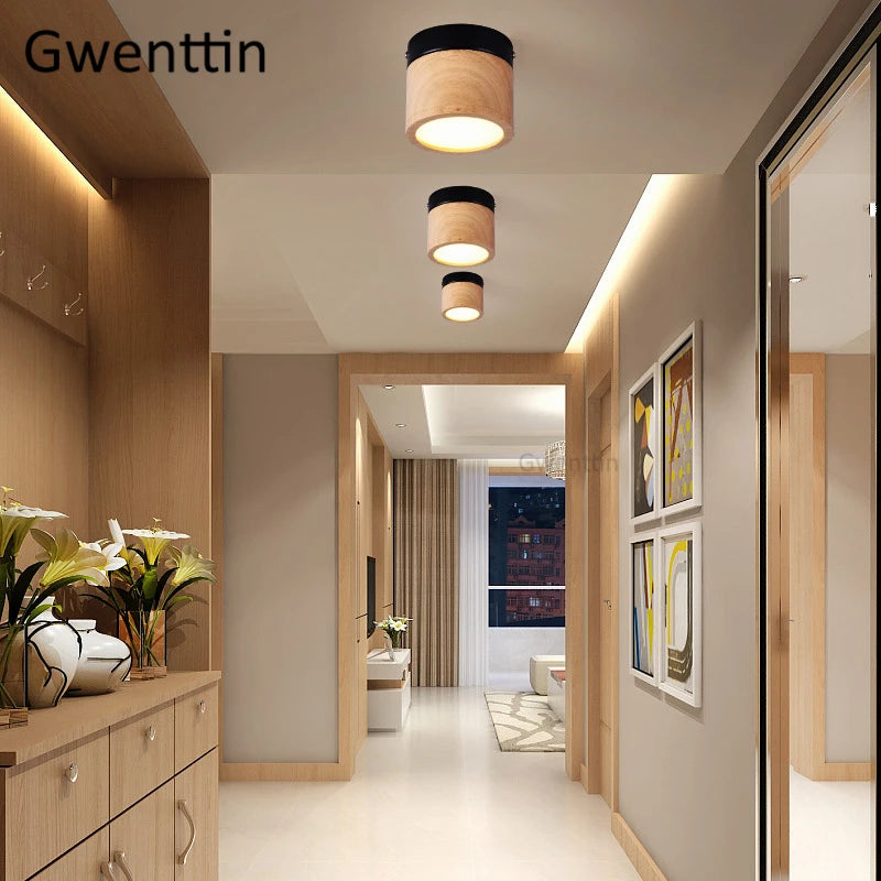 Modern nordic wood LED ceiling light for interior design