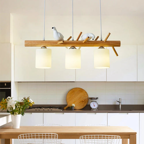 Nordic wooden bird LED table lamp with pendant