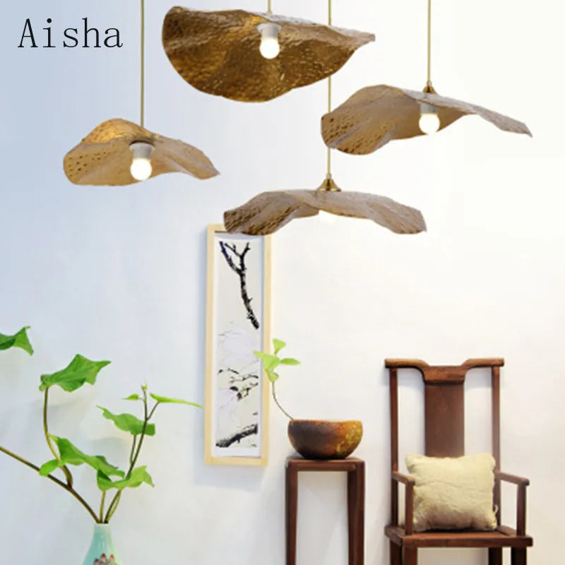Creative iron pendant light with Chinese lotus design for home decor - vue 5 sur 7