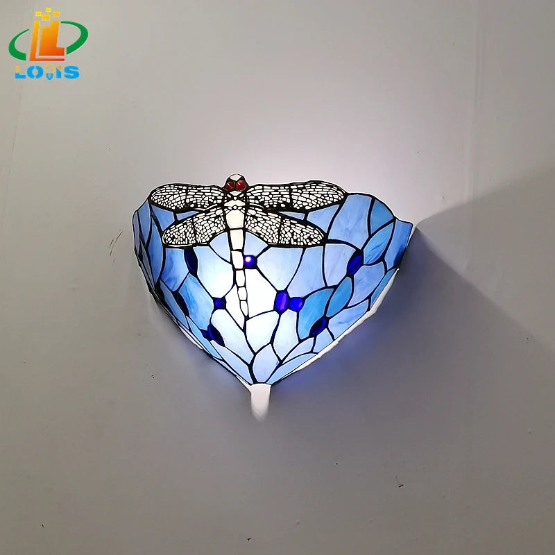 Tiffany-style dragonfly glass wall light for interior decor