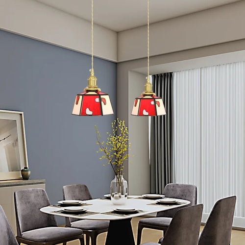 Retro stained glass pendant light Japanese style for interior decoration - vue 4 sur 9