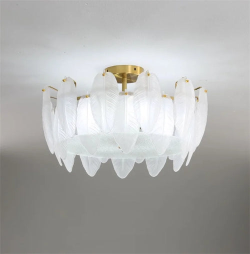 Modern white glass ceiling light with goose feather design - vue 4 sur 5