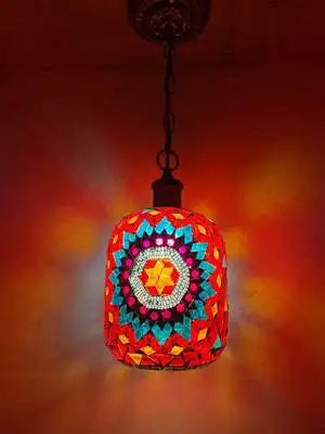 Retro vintage bohemian style Turkish mosaic LED pendant light - vue 12 sur 14