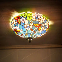 Country style ceiling light with glass flowers and butterflies