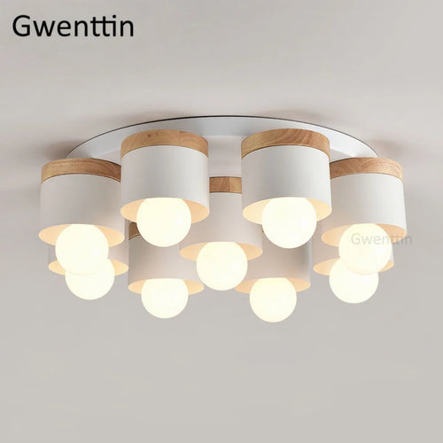 Modern wood and iron ceiling light for interior decoration - vue 4 sur 9
