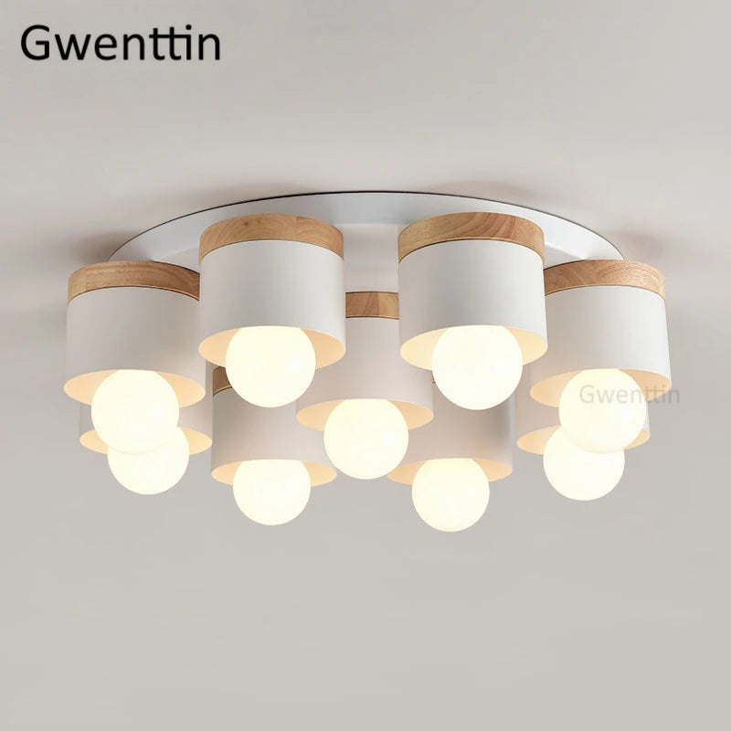 Modern wood and iron ceiling light for interior decoration - vue 3 sur 9