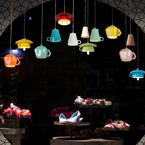 Modern ceramic LED teapot pendant light for kitchen - vue 4 sur 30