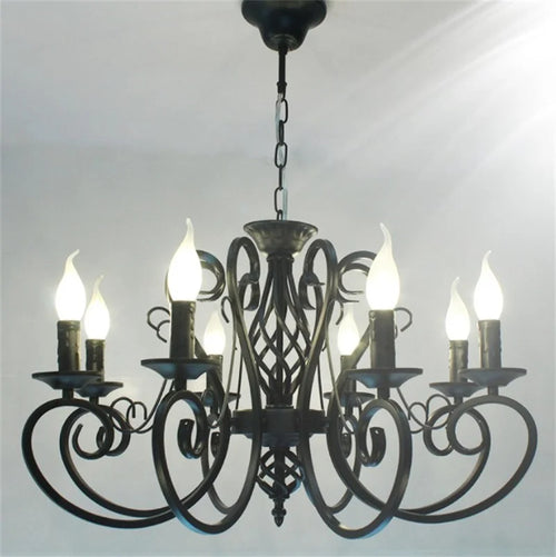 Classic vintage chandelier with 6 or 8 candle lights in wrought iron - vue 6 sur 6