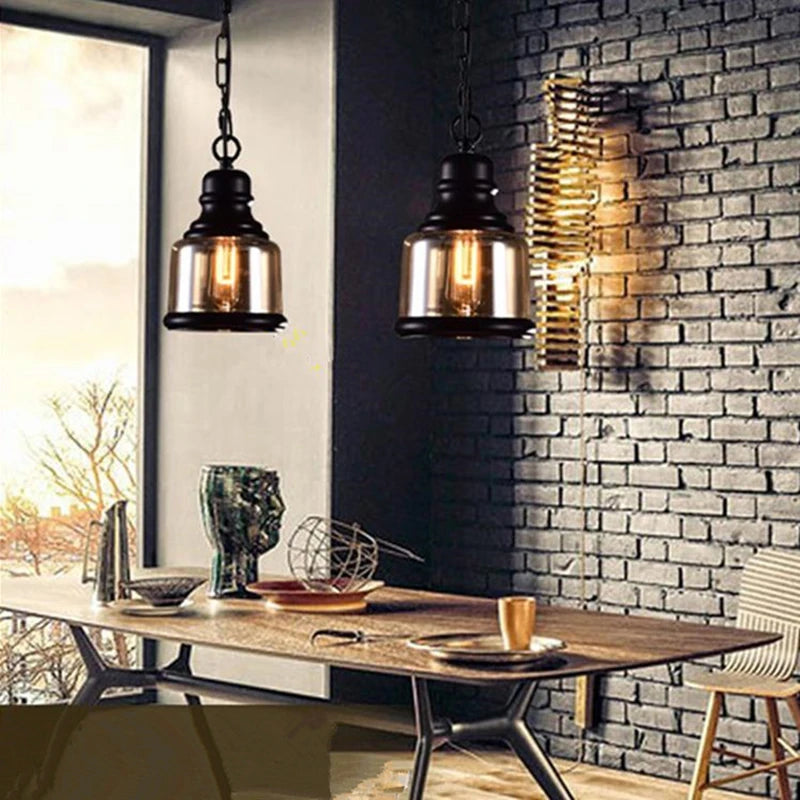 Vintage glass pendant light for industrial style bar, restaurant, café