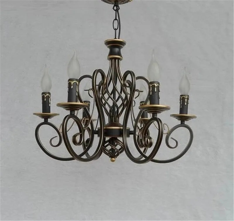 Vintage European iron chandelier with LED candles