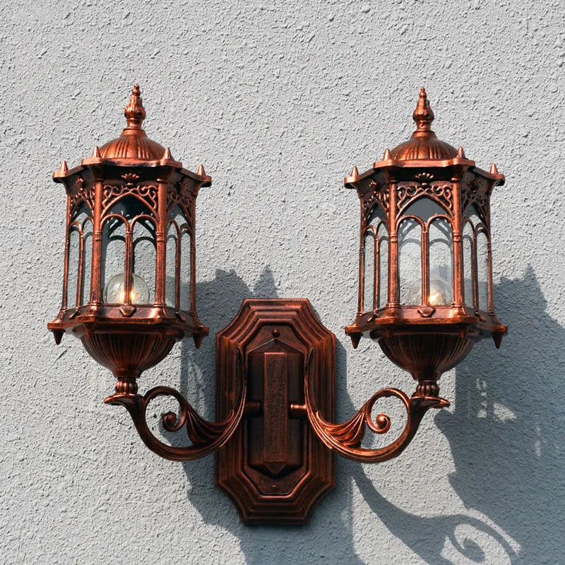 Outdoor double head wall light european retro waterproof style - vue 4 sur 8