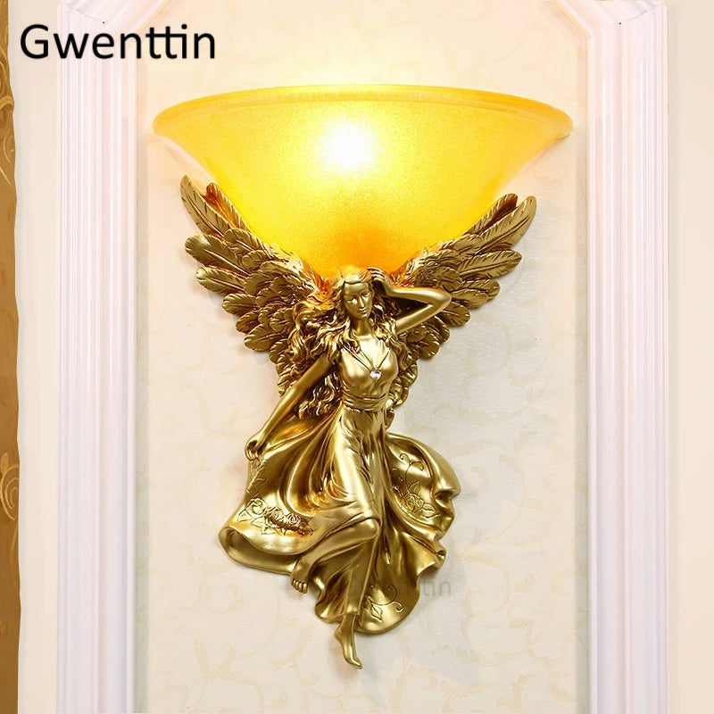 Modern goddess angel art deco wall light with elegant design for interiors