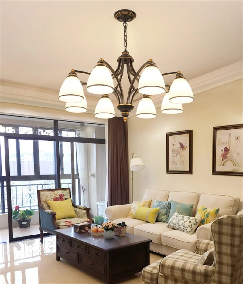 Classic iron and glass chandelier for indoor decoration