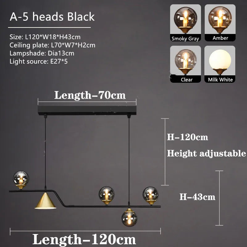 Nordic rustic decorative glass and black iron chandelier