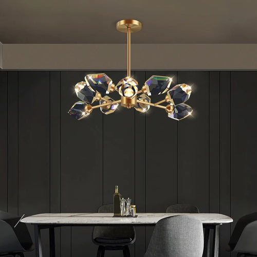 Crystal and copper art deco modern design chandelier - vue 6 sur 22